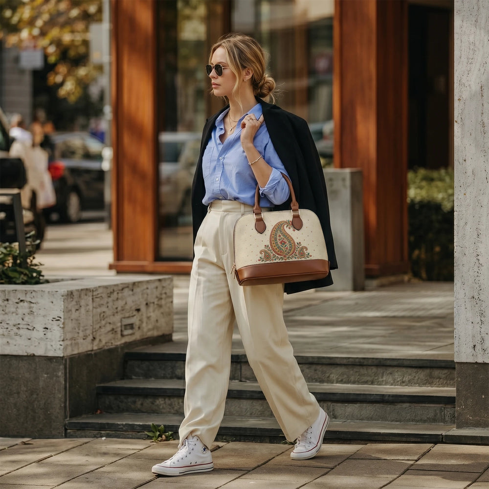 Embroidered Buta — Ivory Dome Handbag — view 8