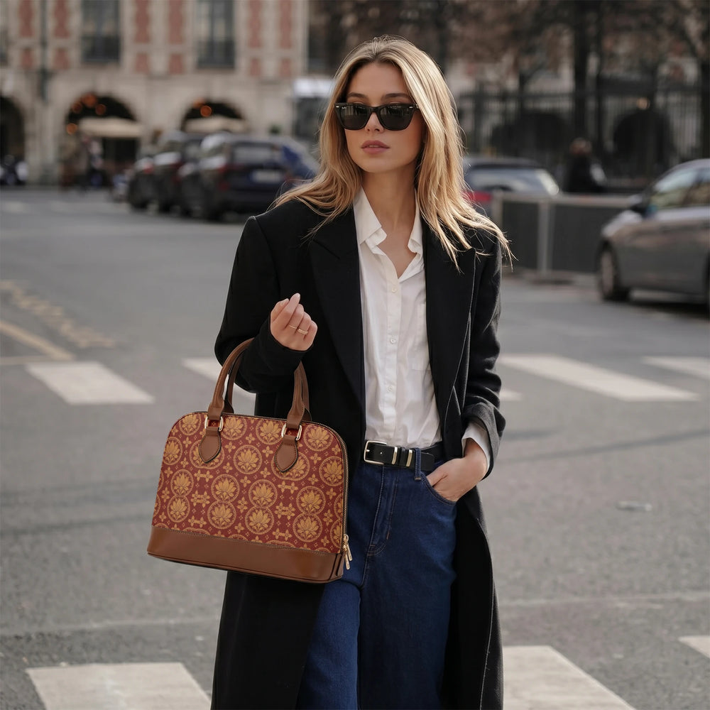 Bagru Lotus — Madder Red Dome Handbag — view 6