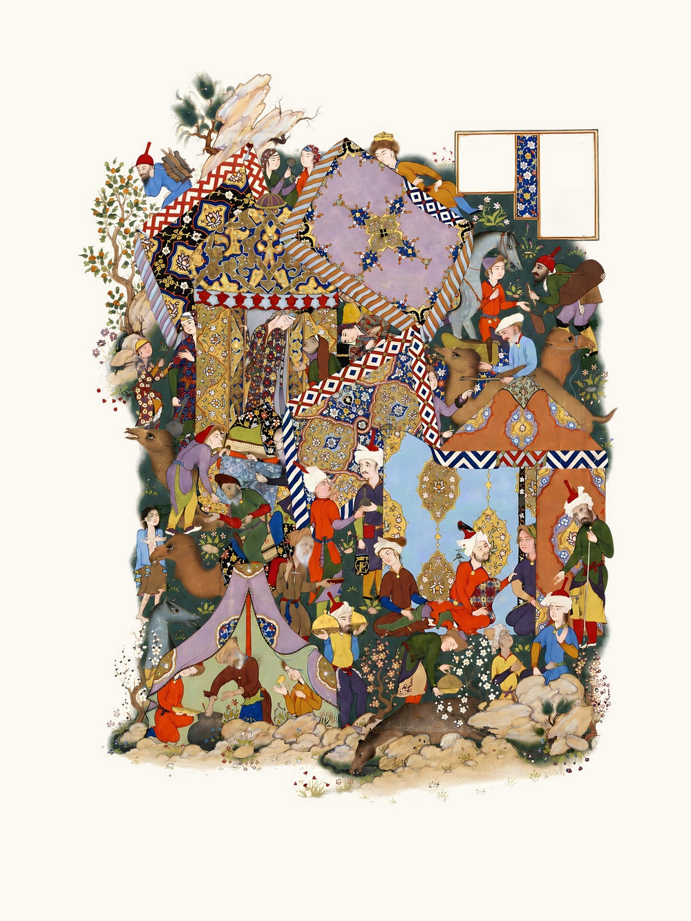 A Royal Encampment With Canopied Tents | Restored Persian Miniature — view 7