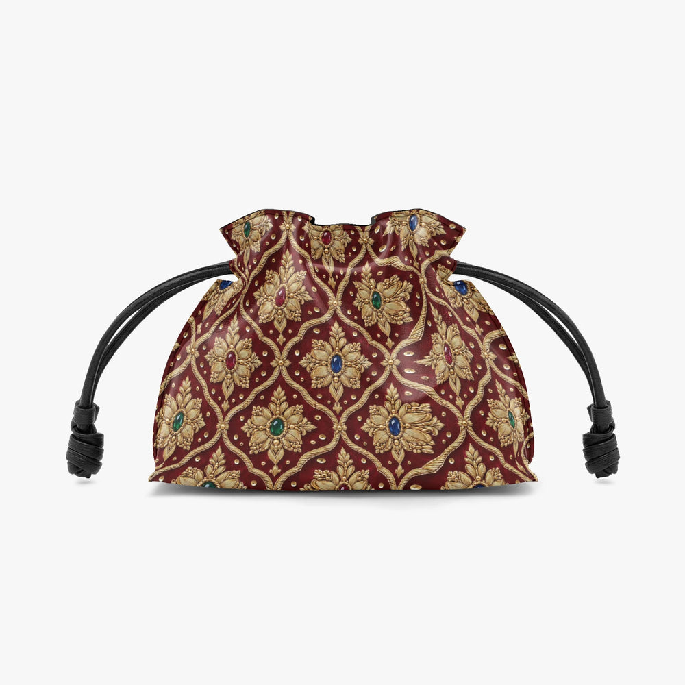 Shahi Zardozi — Wine & Gold Drawstring Pouch Bag — view 2