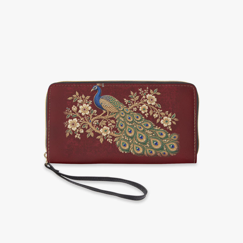 Zardozi Peacock — Maroon & Gold Wristlet Clutch Wallet