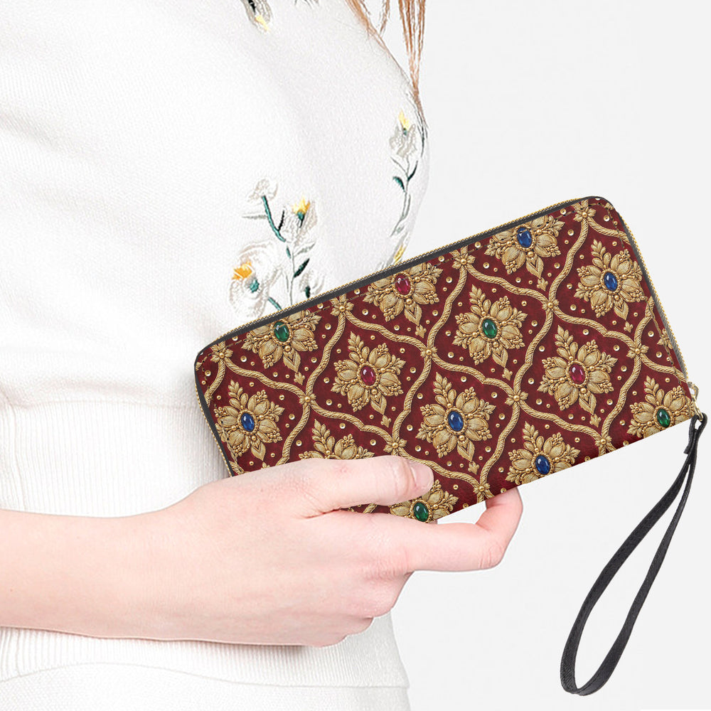 Shahi Zardozi — Wine & Gold Wristlet Clutch Wallet — view 2