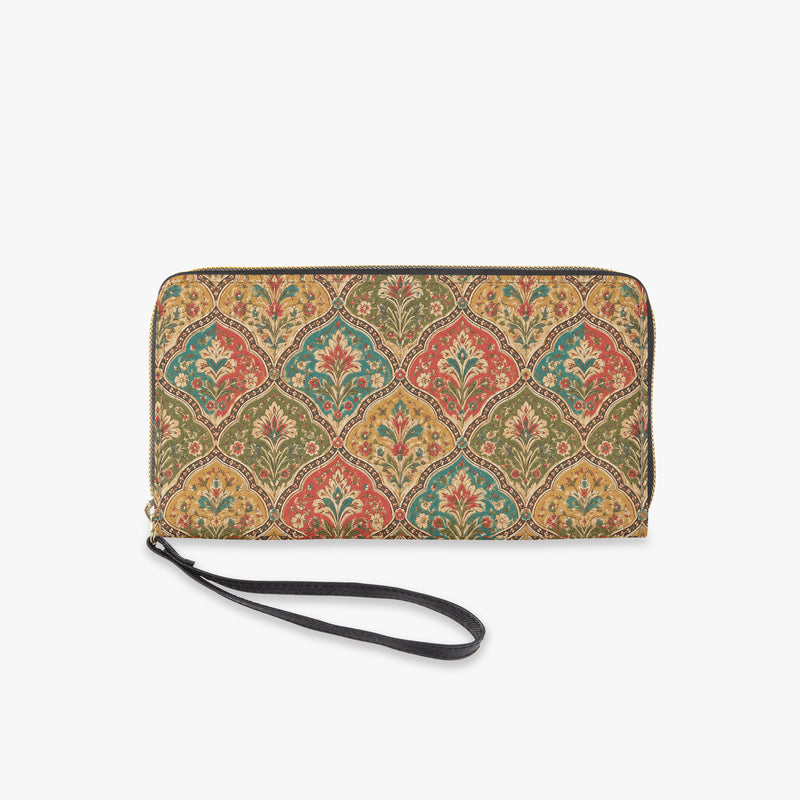 Mehrab Block Print — Ochre & Teal Wristlet Clutch Wallet