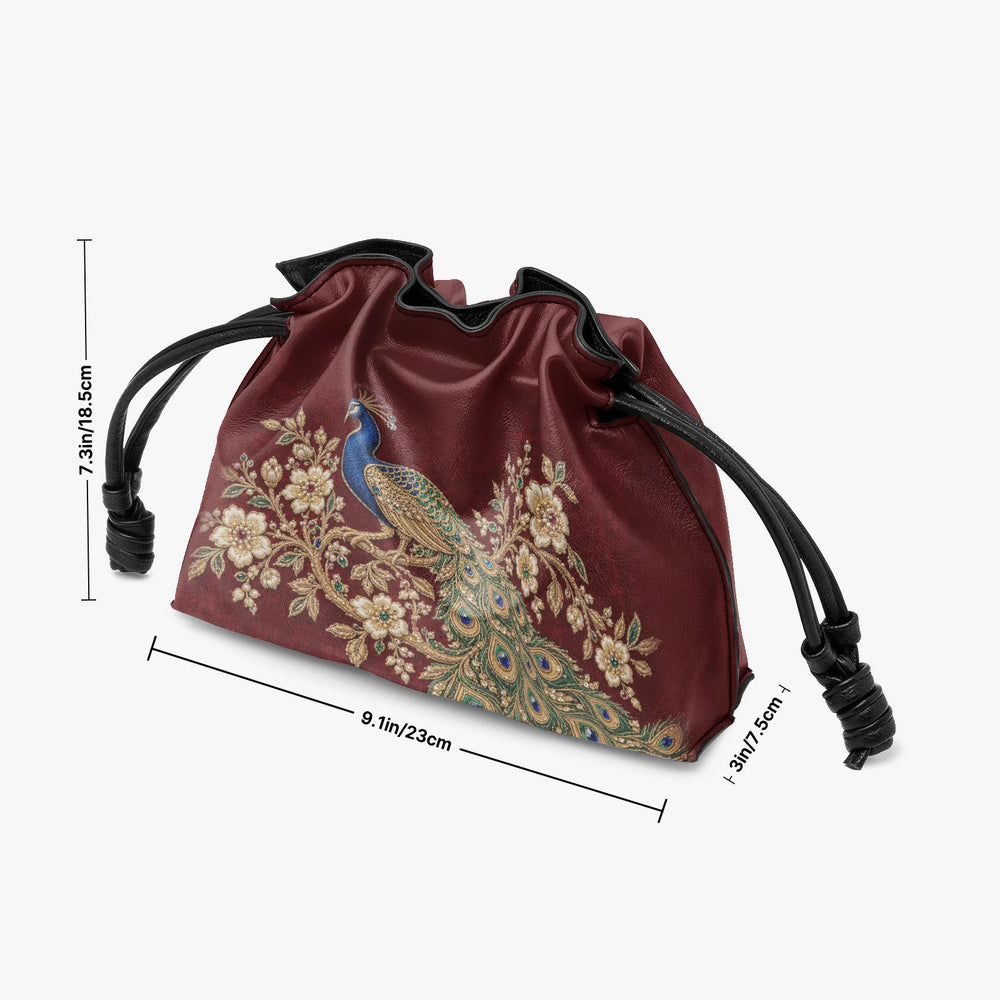 Zardozi Peacock — Maroon & Gold Drawstring Pouch Bag — view 5