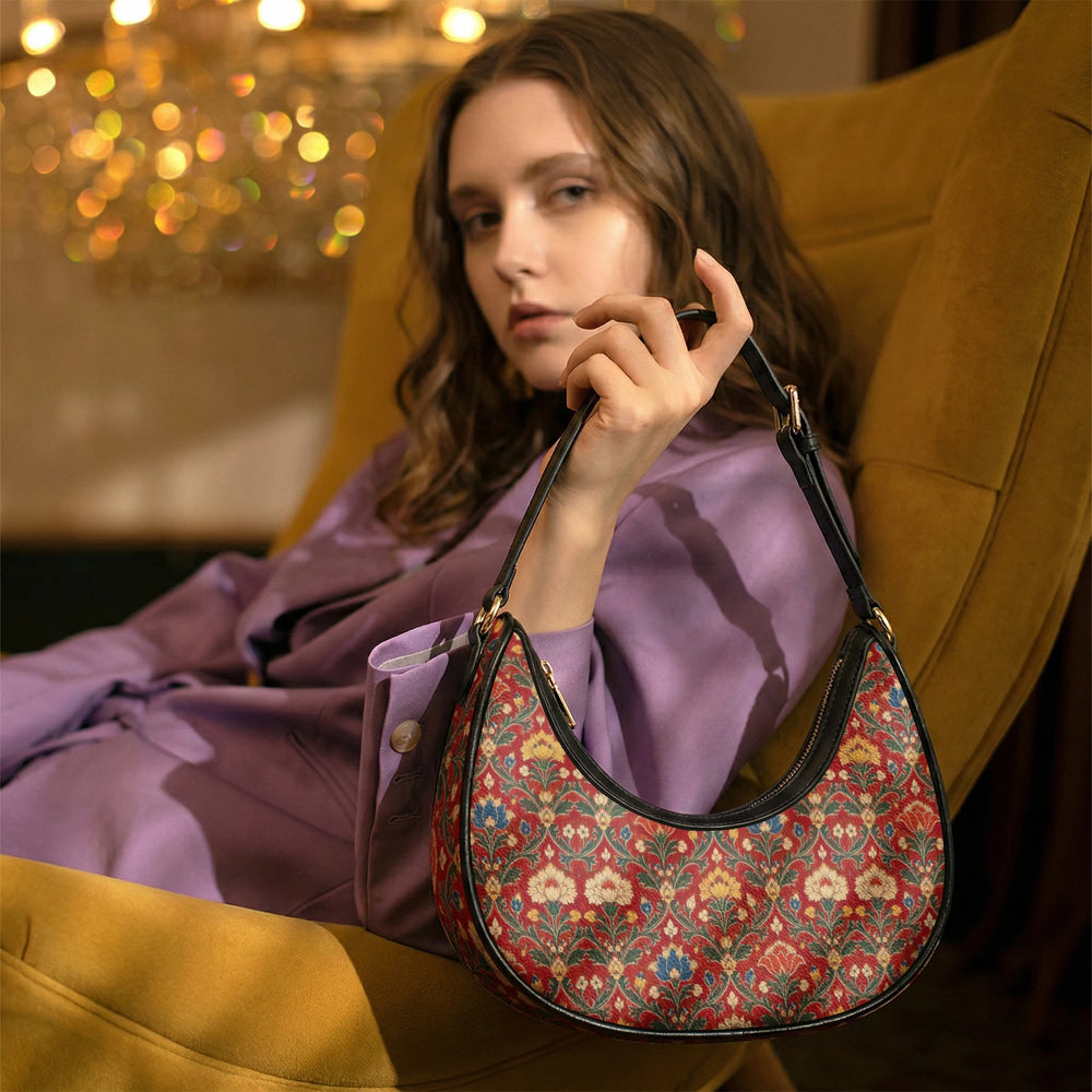 Chintz Jaal — Red & Indigo Crescent Shoulder Bag — view 17