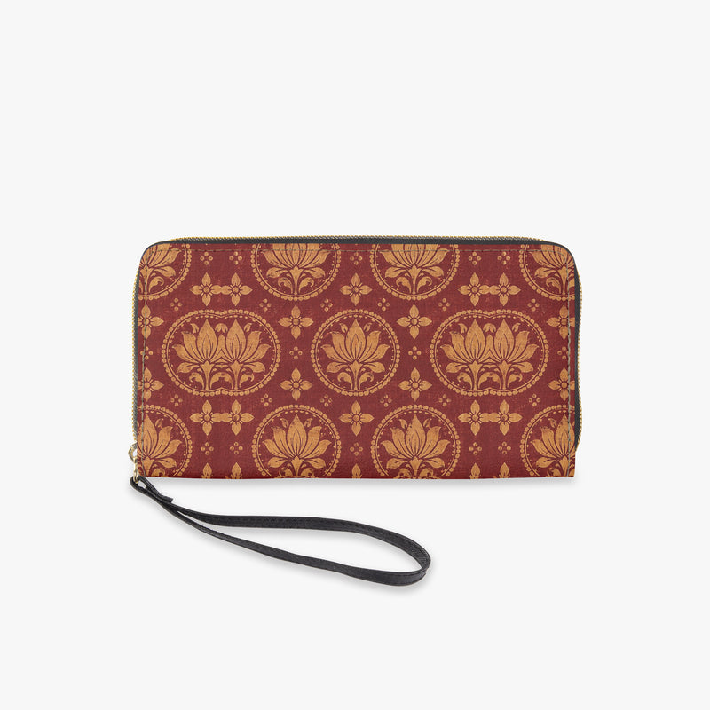 Bagru Lotus — Madder Red Wristlet Clutch Wallet