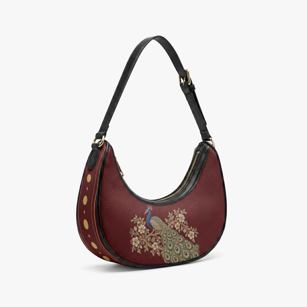 Zardozi Peacock — Maroon & Gold Crescent Shoulder Bag — view 4