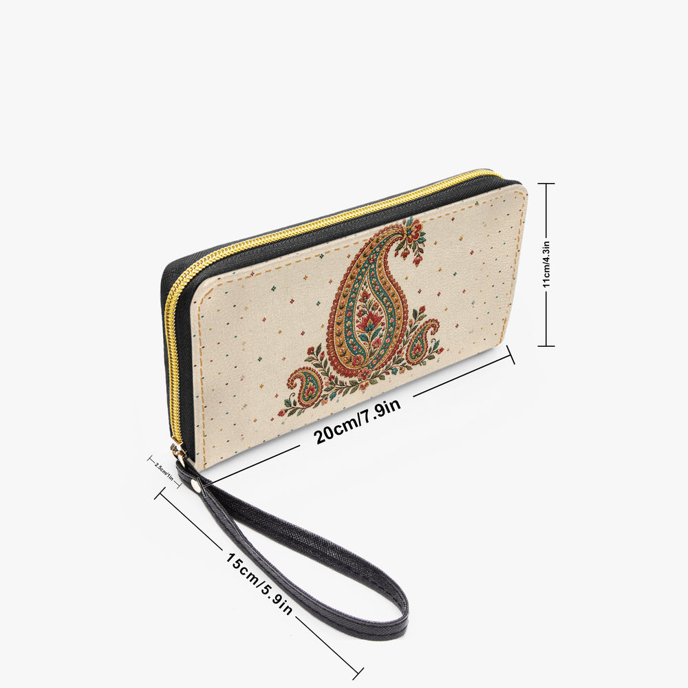 Embroidered Buta — Ivory Wristlet Clutch Wallet — view 3