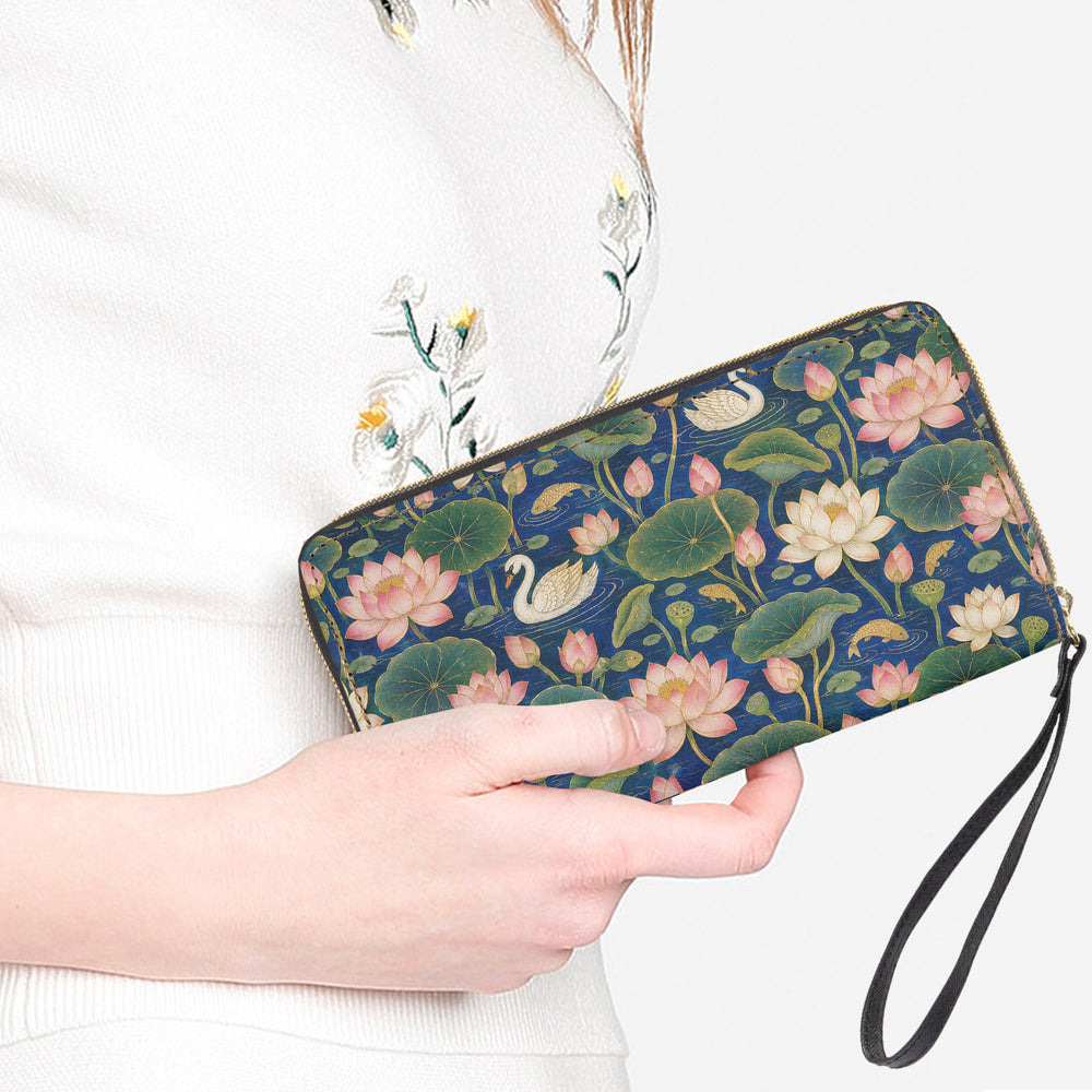 Kamal Talai — Lotus Pond Navy Wristlet Clutch Wallet — view 2