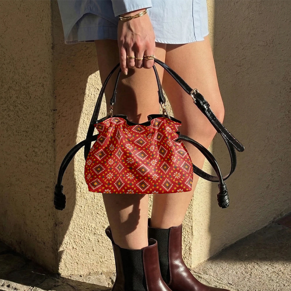 Bandhani — Red & Saffron Drawstring Pouch Bag — view 10