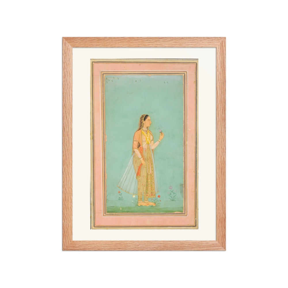 A Beauty Holding a Flower — Restored Mughal Wall Art — view 4