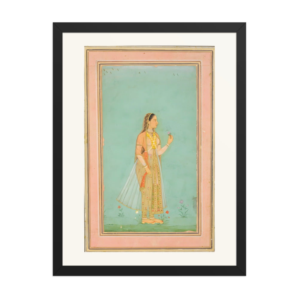 A Beauty Holding a Flower — Restored Mughal Wall Art — view 1
