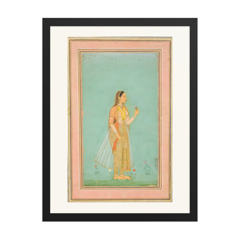A Beauty Holding a Flower — Restored Mughal Wall Art