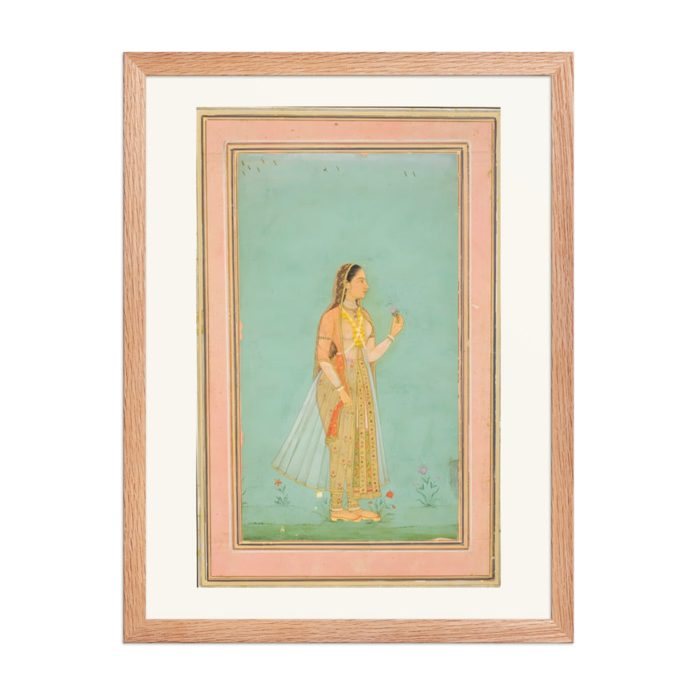 A Beauty Holding a Flower — Restored Mughal Wall Art — view 3