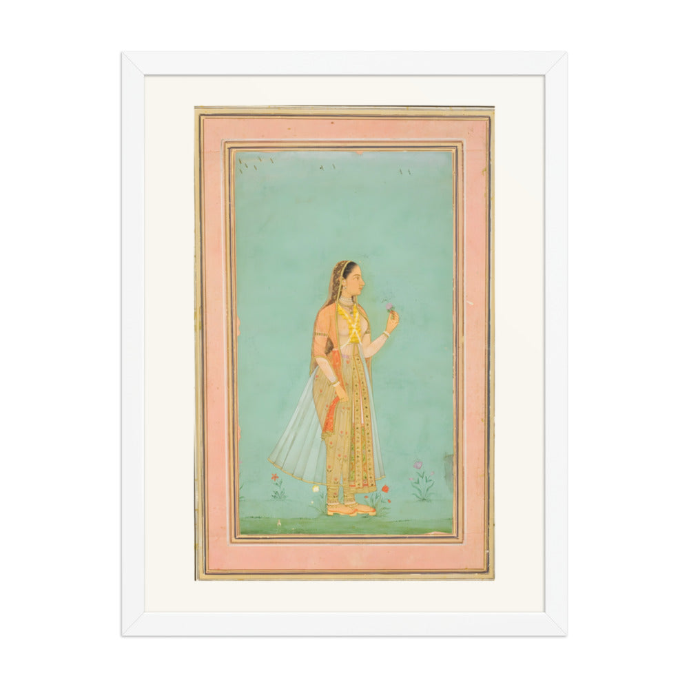 A Beauty Holding a Flower — Restored Mughal Wall Art — view 5