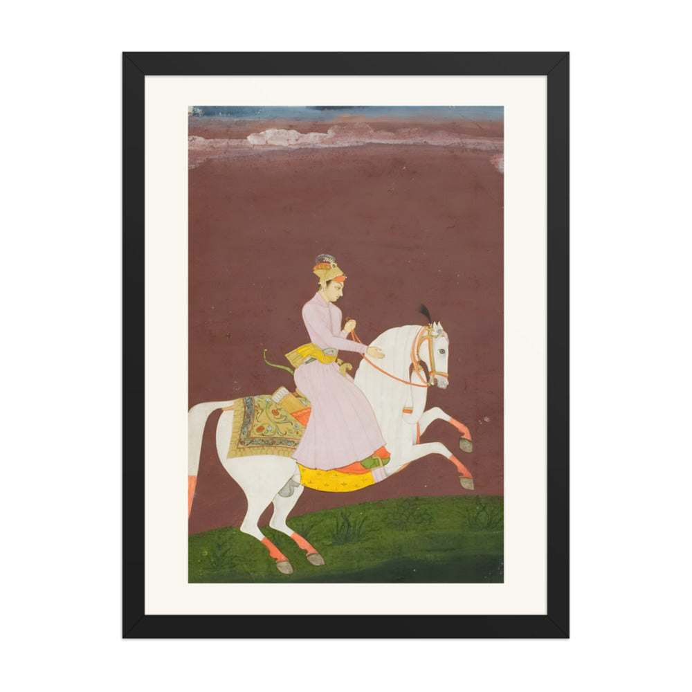 A Young Prince on Horseback — Restored Rajput Wall Art — view 1