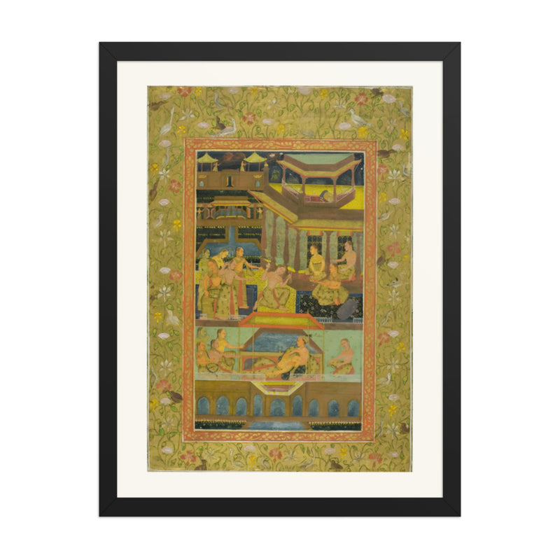 Lovers in a Zenana Garden — Restored Mughal Wall Art