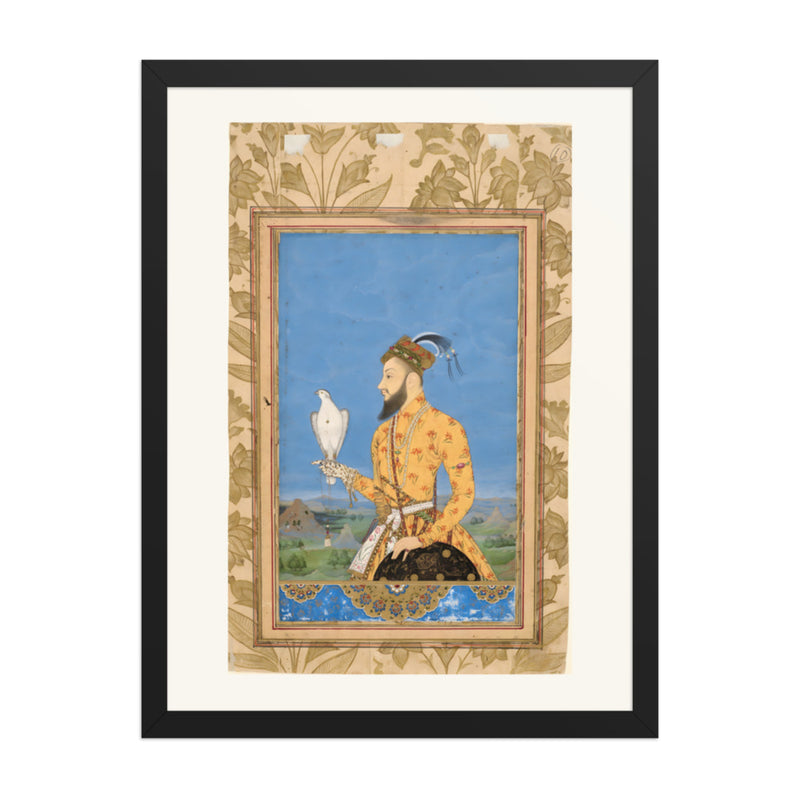 Portrait of Prince Azam Shah with a Falcon — Restored Deccan Wall Art