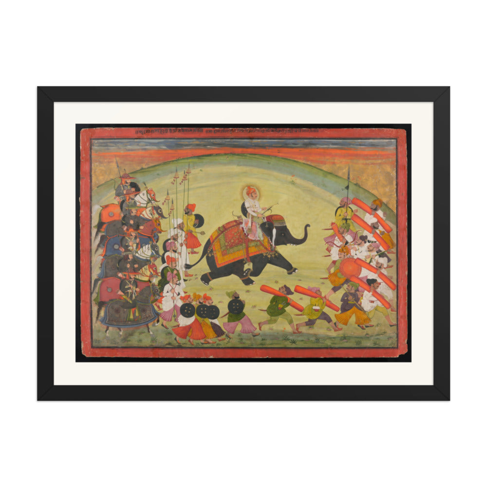 Maharao Gumen Singh Riding to the Hunt — Restored Rajput Wall Art — view 1