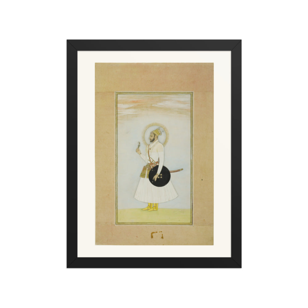 Portrait of Muhammad Azim with a Shield — Restored Rajput Wall Art — view 2