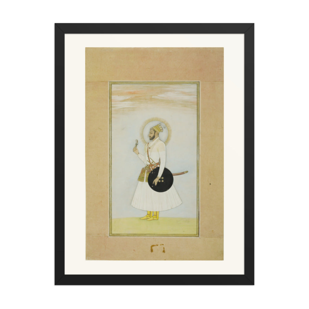 Portrait of Muhammad Azim with a Shield — Restored Rajput Wall Art — view 1