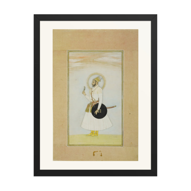 Portrait of Muhammad Azim with a Shield — Restored Rajput Wall Art