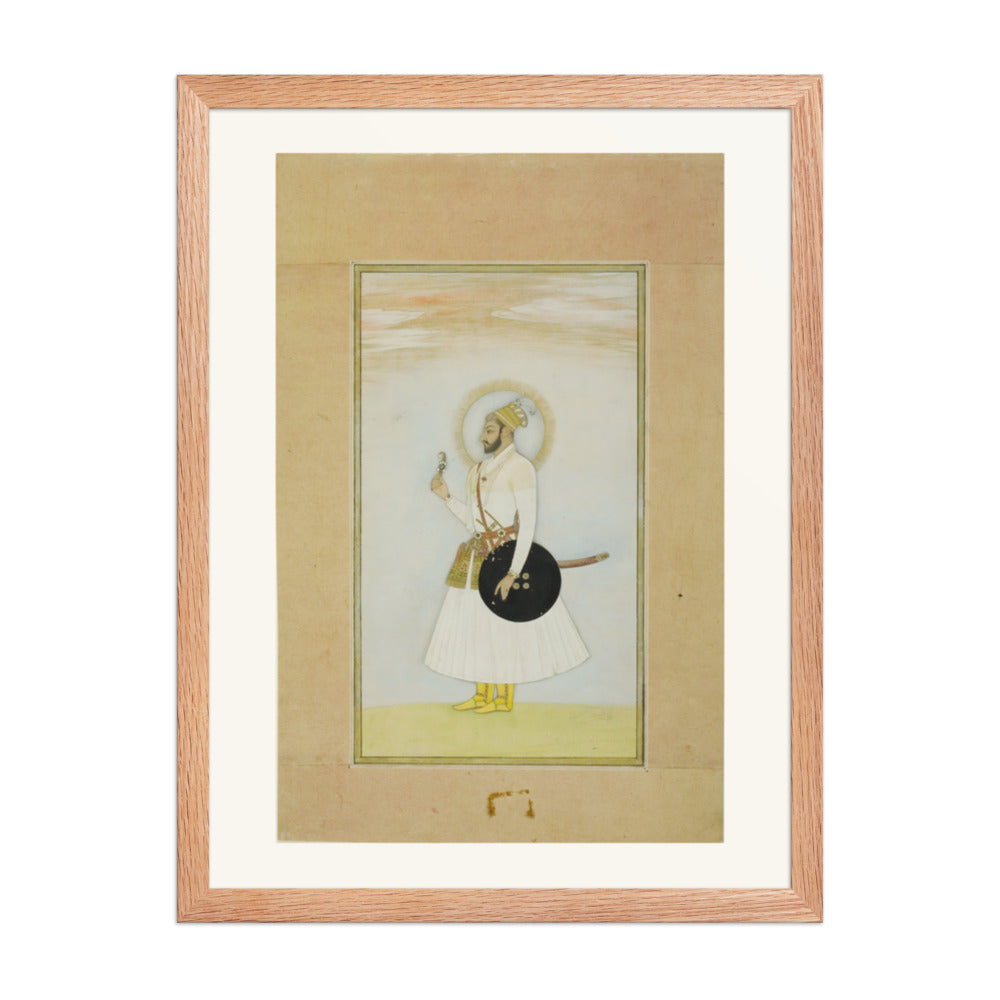 Portrait of Muhammad Azim with a Shield — Restored Rajput Wall Art — view 3