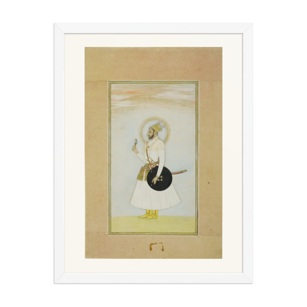 Portrait of Muhammad Azim with a Shield — Restored Rajput Wall Art — view 5