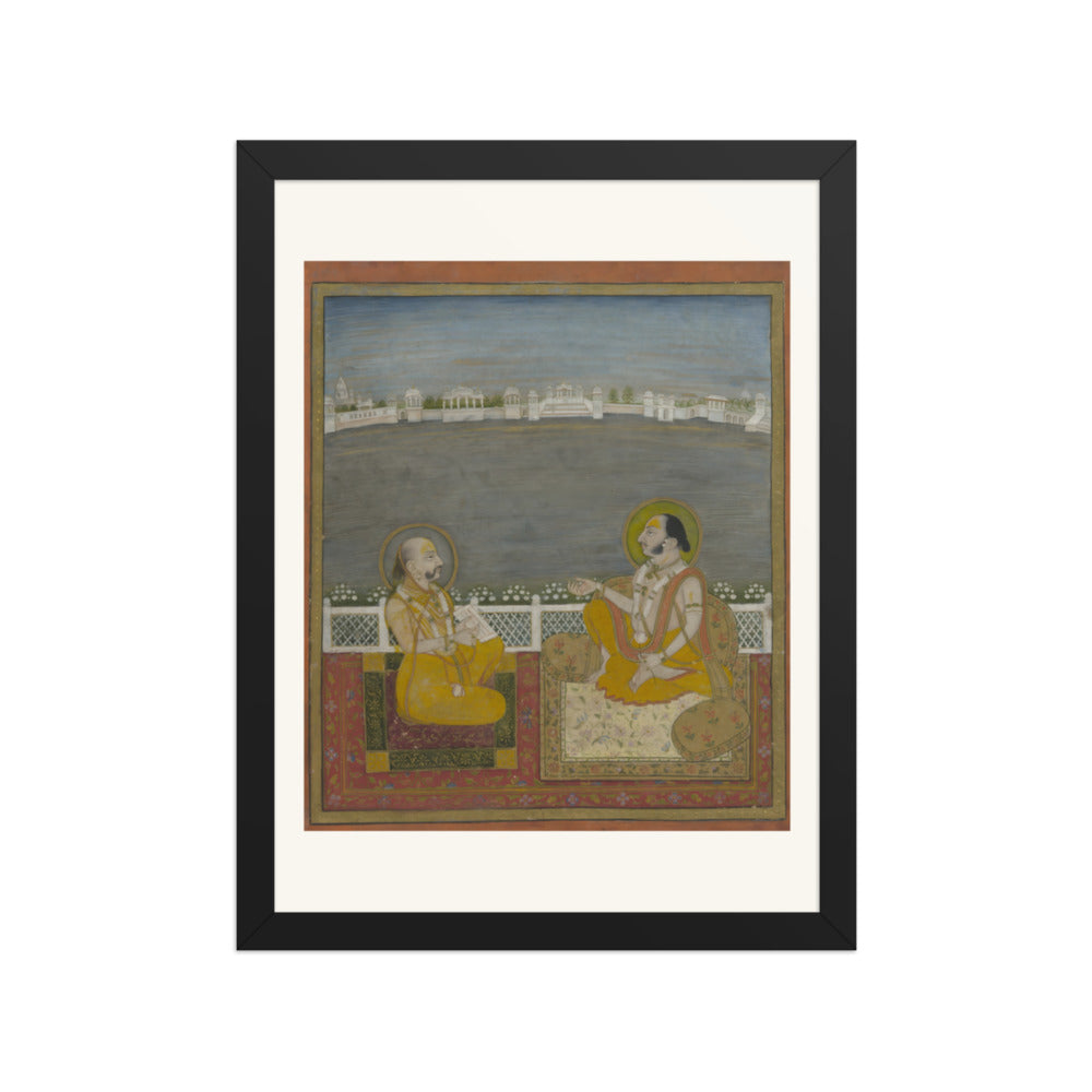 A Prince and Companion on a Terrace — Restored Rajput Wall Art — view 2