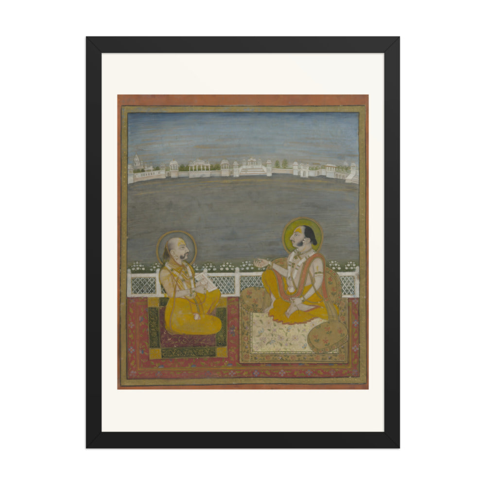 A Prince and Companion on a Terrace — Restored Rajput Wall Art — view 1