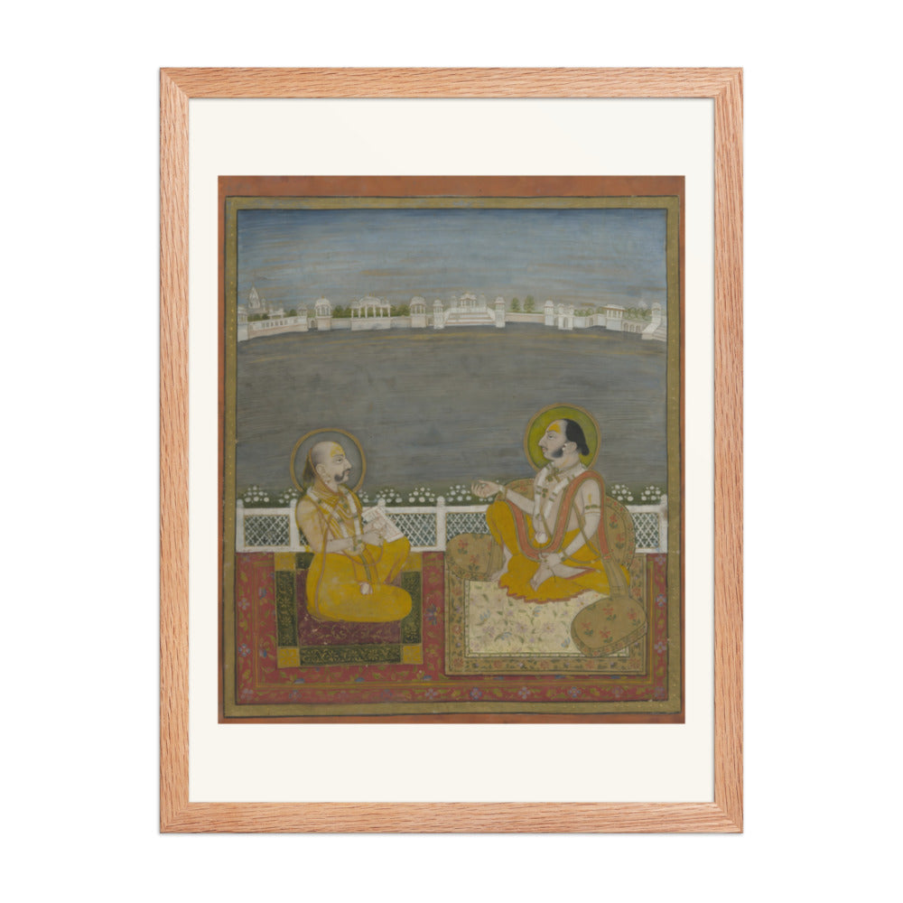 A Prince and Companion on a Terrace — Restored Rajput Wall Art — view 3