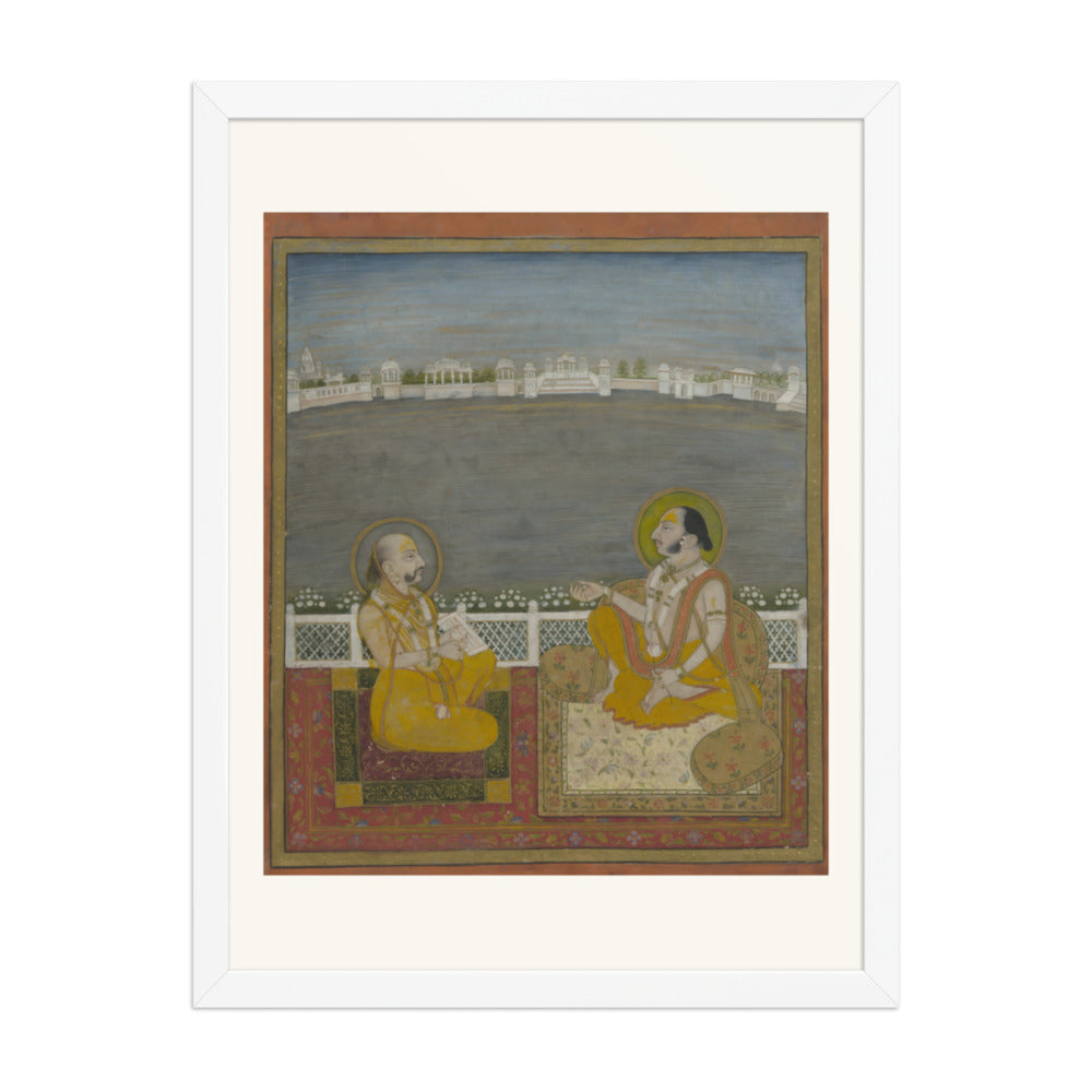 A Prince and Companion on a Terrace — Restored Rajput Wall Art — view 5