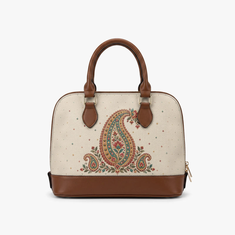Embroidered Buta — Ivory Dome Handbag