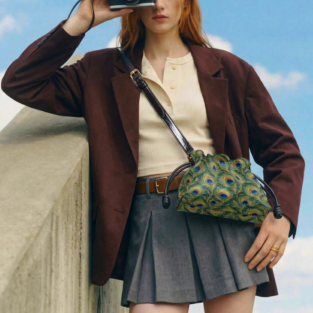 Mor Feather — Peacock Green Drawstring Pouch Bag — view 8