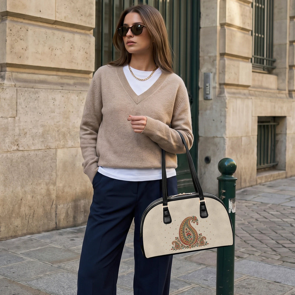 Embroidered Buta — Ivory Arch-Top Handbag — view 4