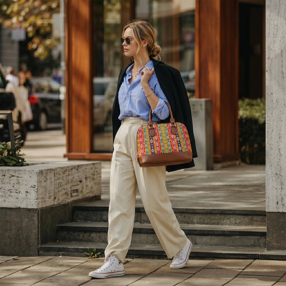 Mashru Ikat — Multicolour Stripe Dome Handbag — view 8