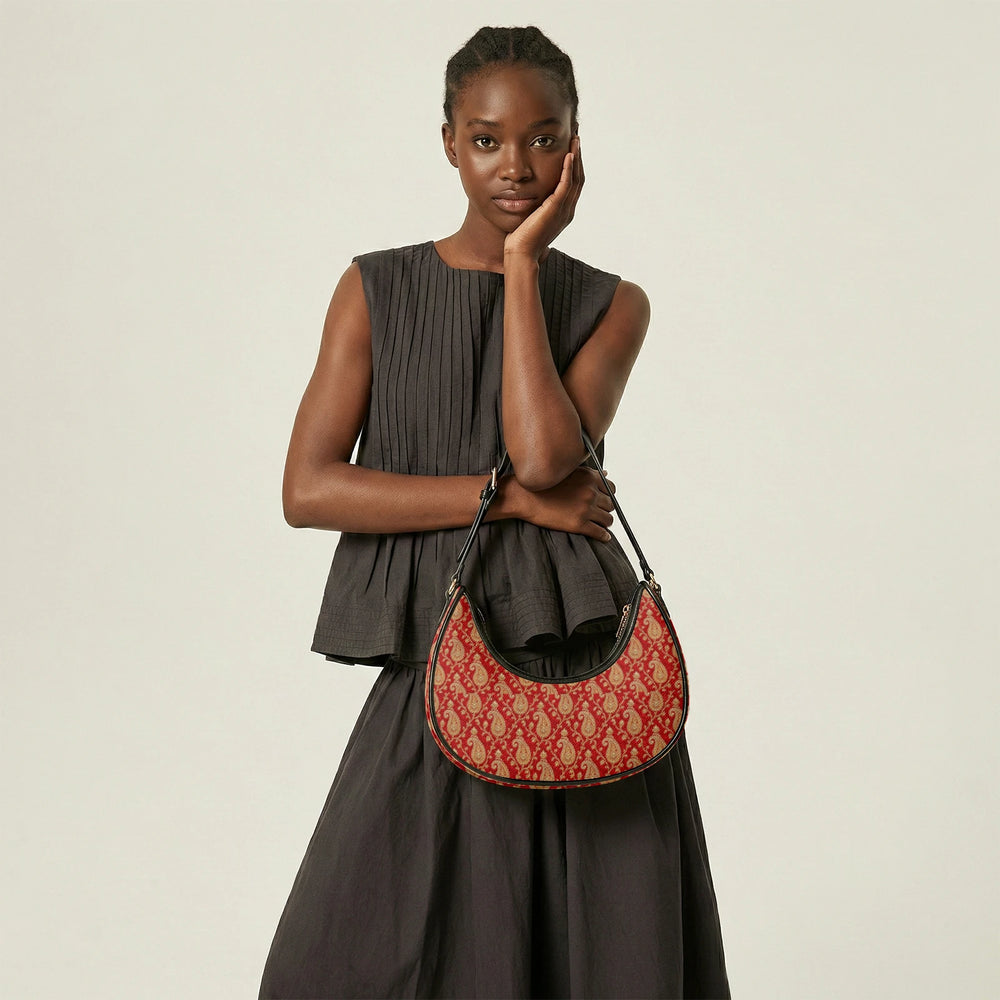 Zari Buti — Red & Gold Crescent Shoulder Bag — view 15