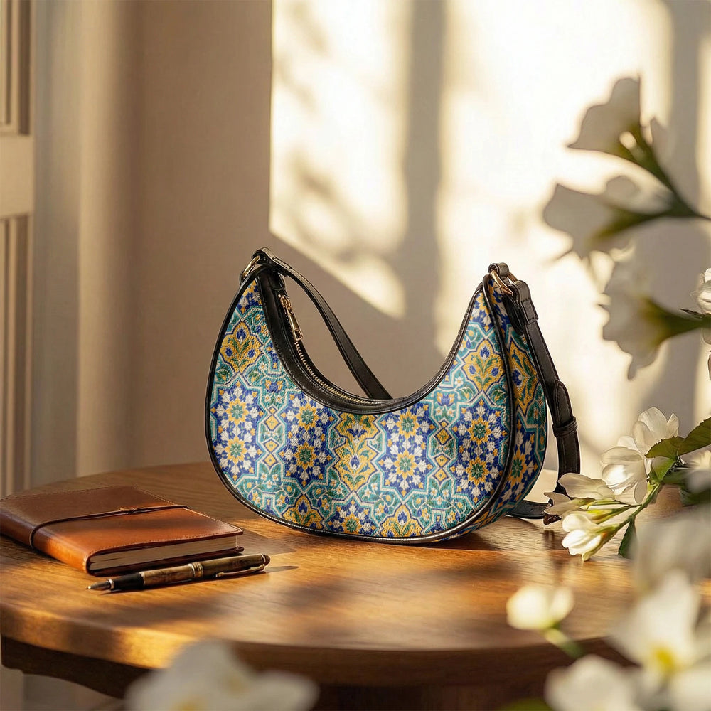 Kashi Tile — Lapis & Turquoise Crescent Shoulder Bag — view 11