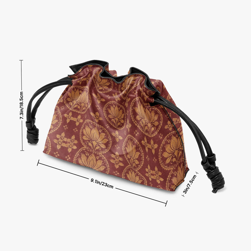 Bagru Lotus — Madder Red Drawstring Pouch Bag — view 5