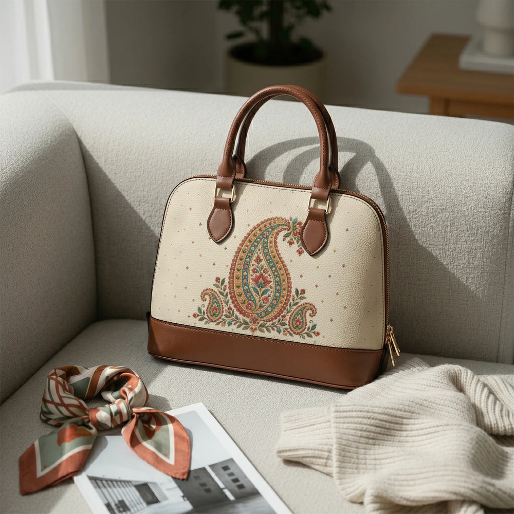 Embroidered Buta — Ivory Dome Handbag — view 5