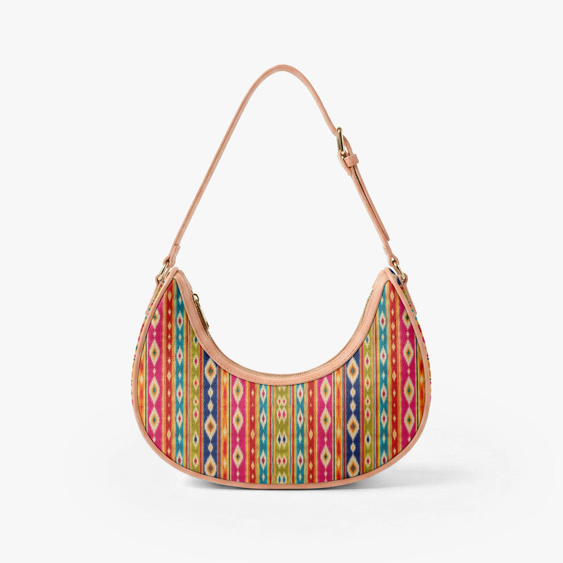 Mashru Ikat — Multicolour Stripe Crescent Shoulder Bag