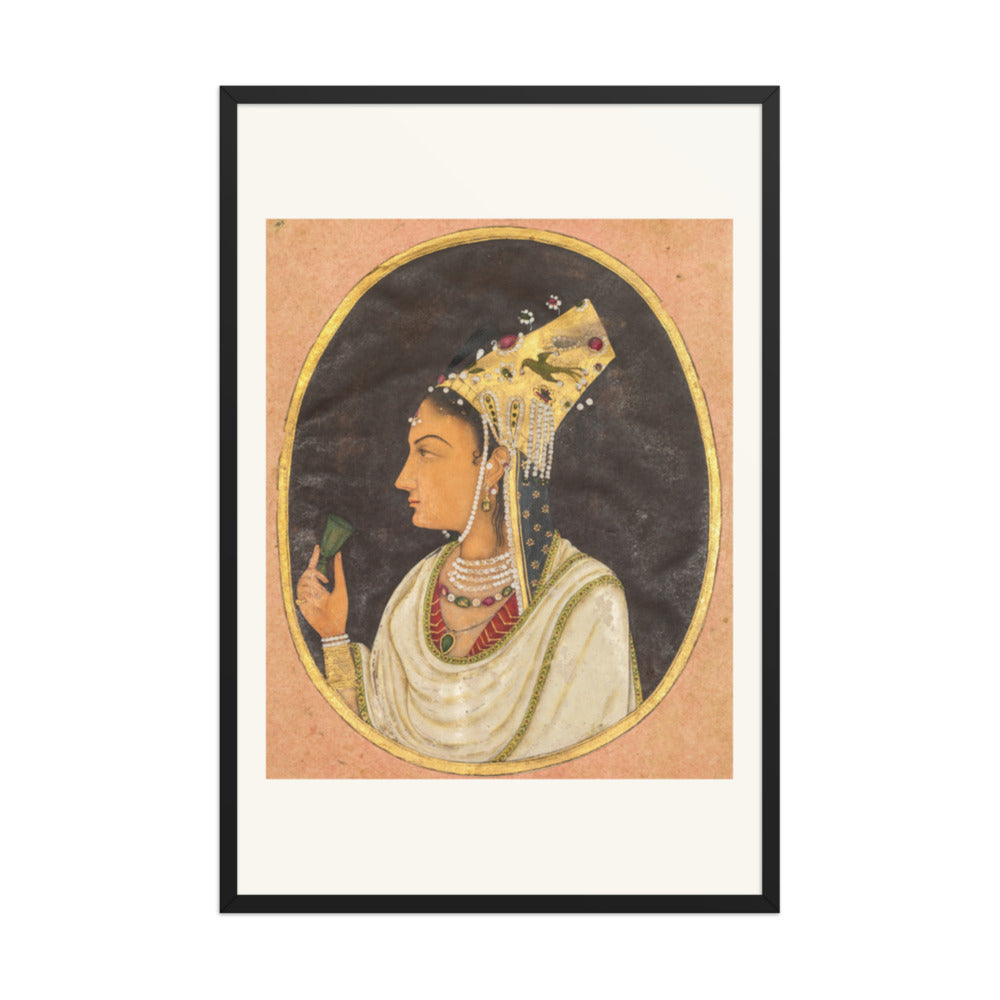 Oval portrait of a woman in a Chaghtai hat — Restored Mughal Wall Art — view 8