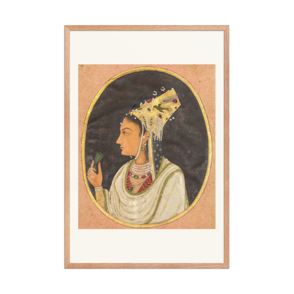 Oval portrait of a woman in a Chaghtai hat — Restored Mughal Wall Art — view 9