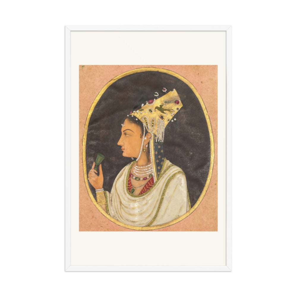 Oval portrait of a woman in a Chaghtai hat — Restored Mughal Wall Art — view 10