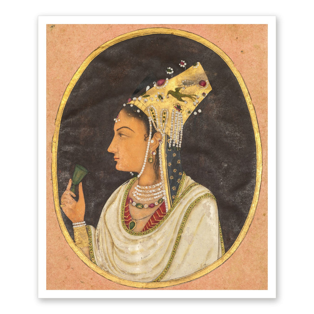 Oval portrait of a woman in a Chaghtai hat — Restored Mughal Wall Art — view 7