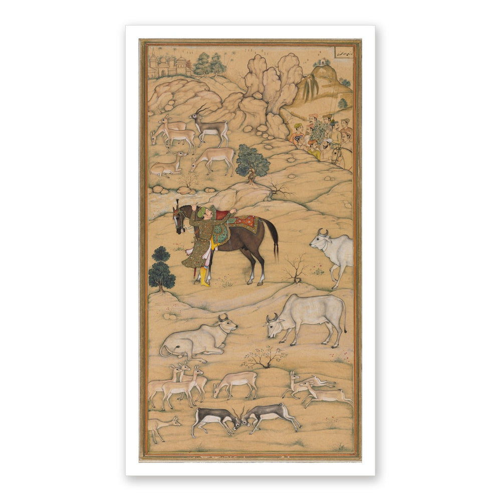 Akbar Mounting His Horse, by Sur Das Gujarati, from an Akbar-nama — Restored Mughal Wall Art — view 7