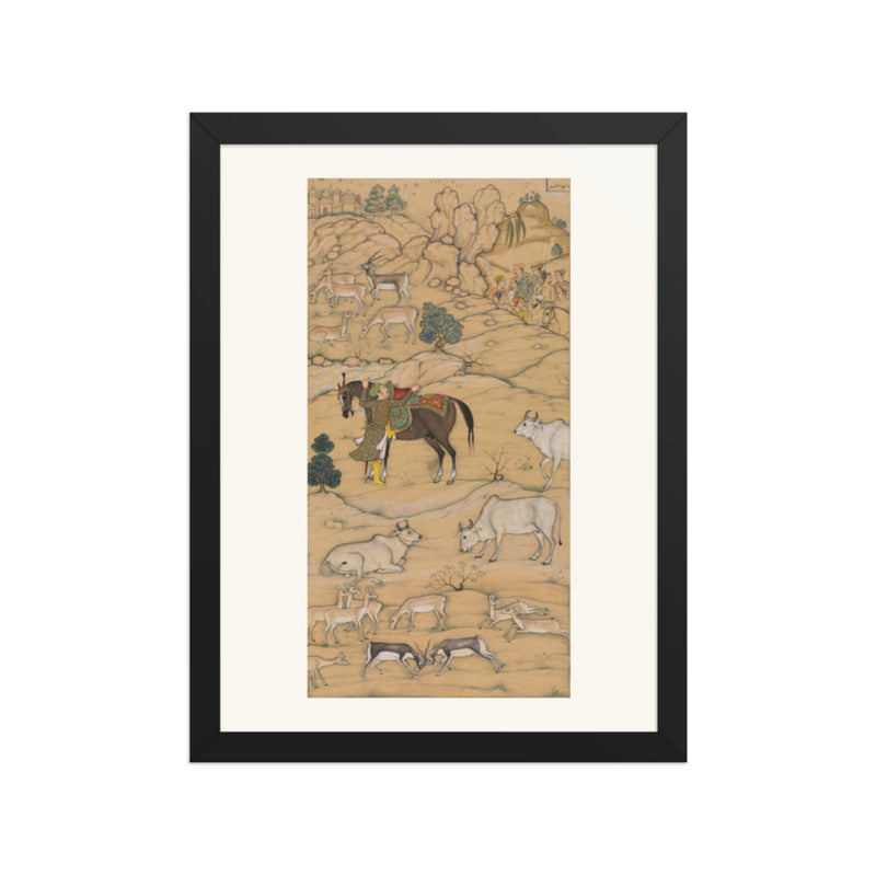 Akbar Mounting His Horse, by Sur Das Gujarati, from an Akbar-nama — Restored Mughal Wall Art