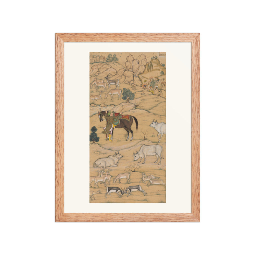 Akbar Mounting His Horse, by Sur Das Gujarati, from an Akbar-nama — Restored Mughal Wall Art — view 2