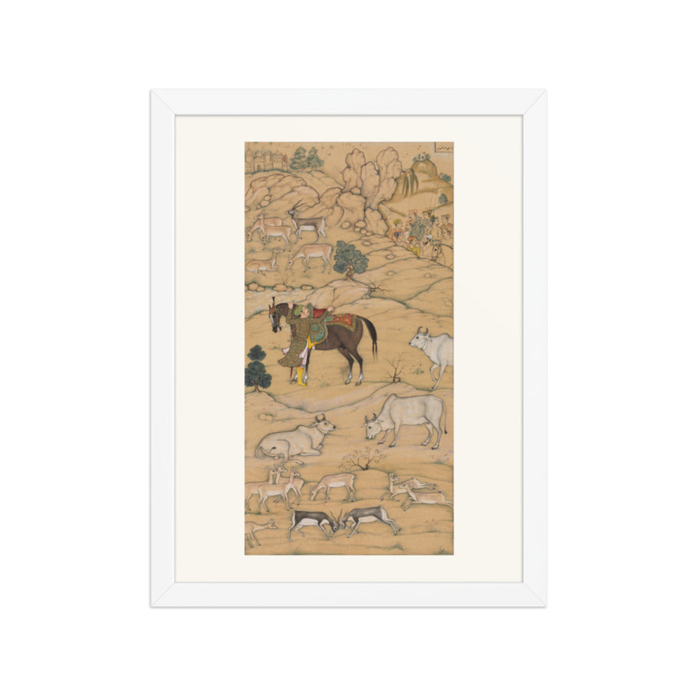 Akbar Mounting His Horse, by Sur Das Gujarati, from an Akbar-nama — Restored Mughal Wall Art — view 3