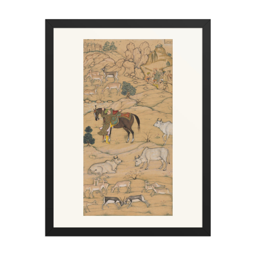 Akbar Mounting His Horse, by Sur Das Gujarati, from an Akbar-nama — Restored Mughal Wall Art — view 4